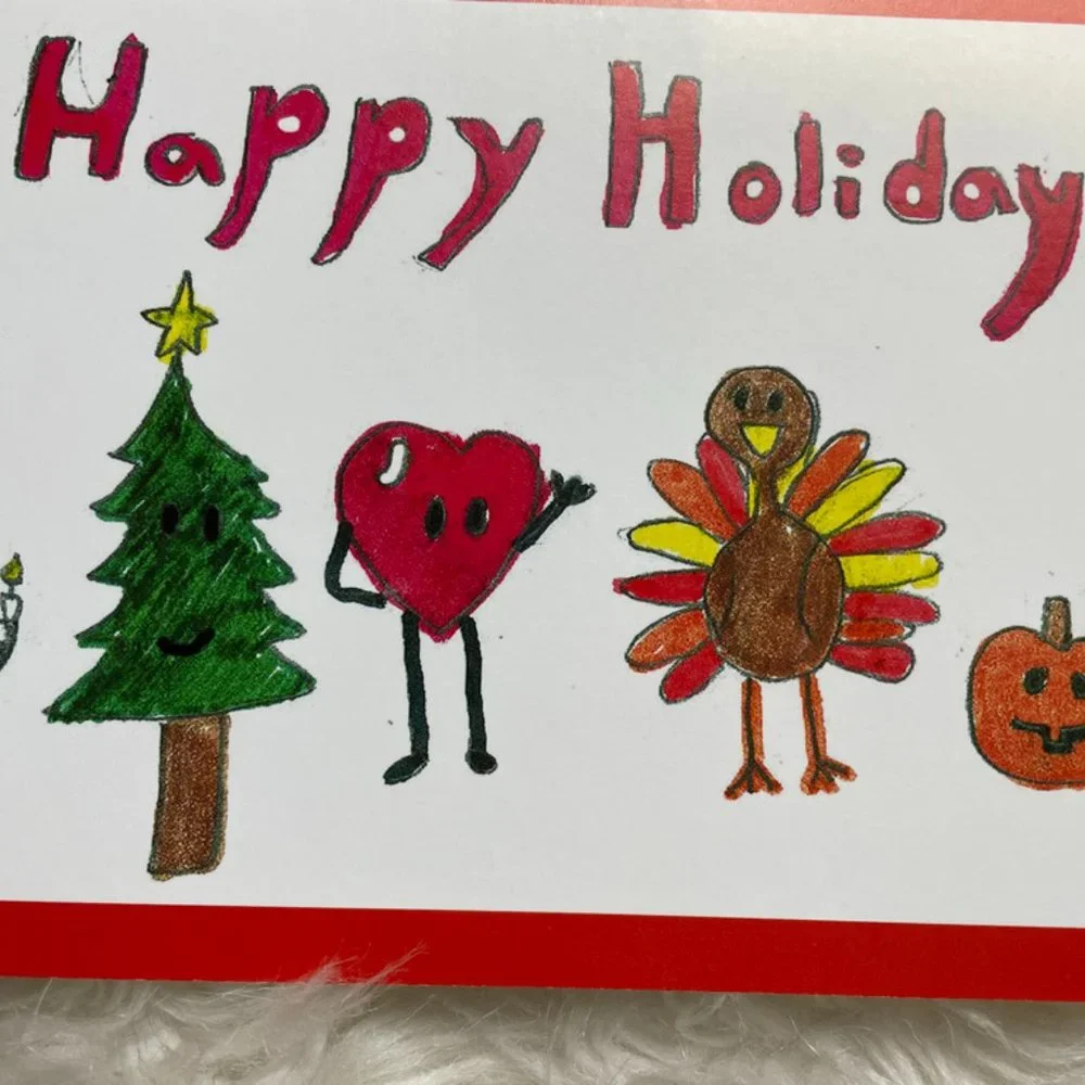 5 Children's ART Holiday cards with white envelopes blank inside